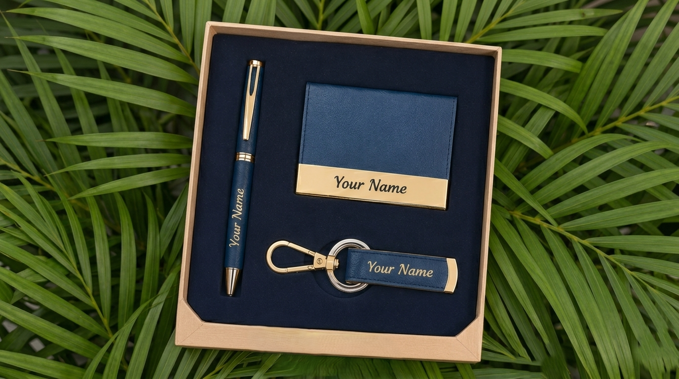 Personalised Prestige: Pen, Wallet, and Keychain Set